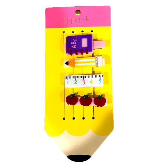 NWOT Set of 4 Piper K Barrettes - Ruler, Pencil, Apple, Notebook -Teacher School - Picture 1 of 3